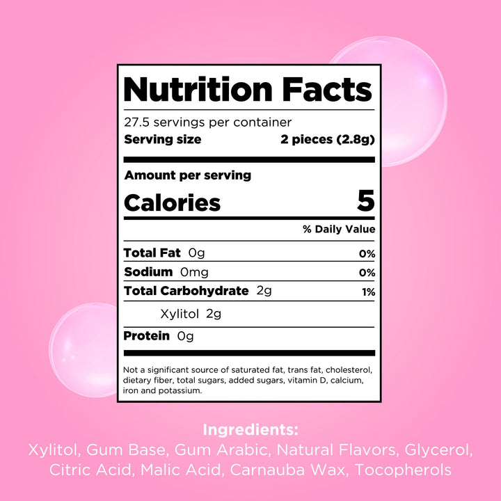 PUR - Natural Bubblegum Flavoured Sugar Free Chewing Gum (55 Pieces, Resealable Pack)