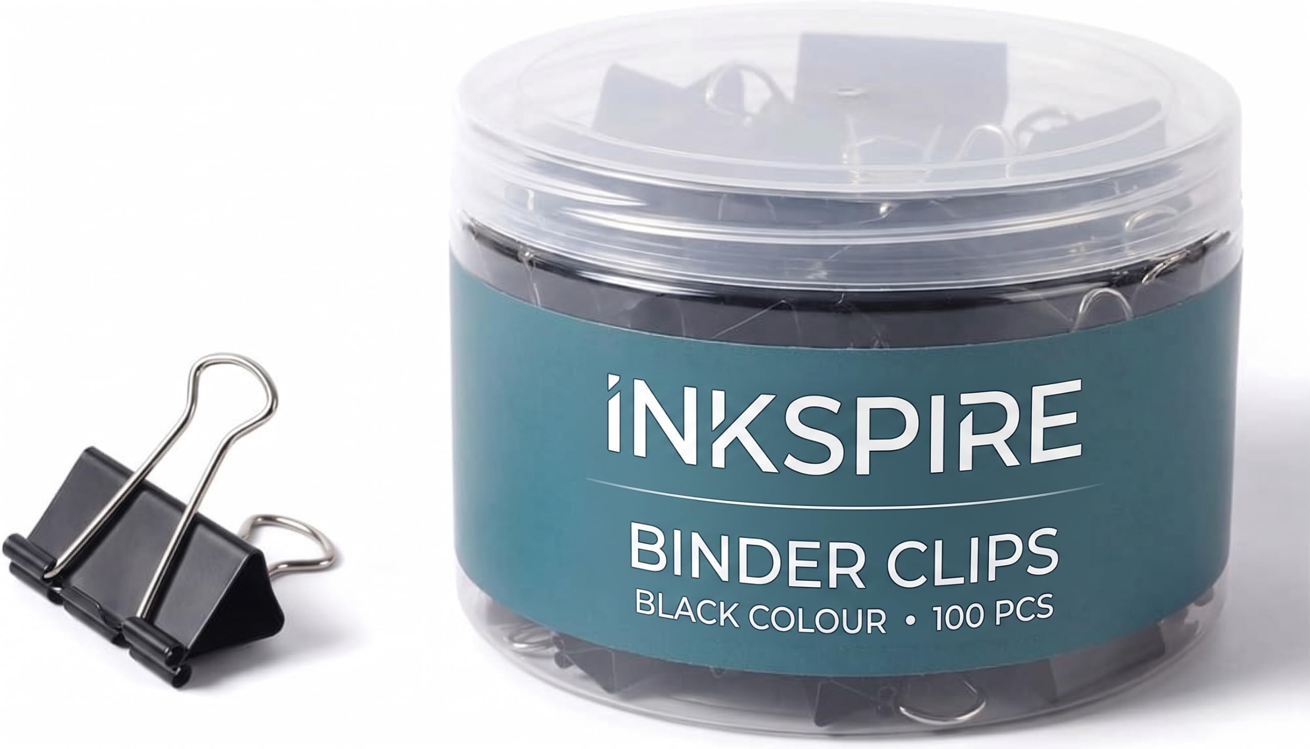 Inkspire Binder Clips - 100 Pcs Assorted Sizes (15-51mm) | Tempered Steel | Black