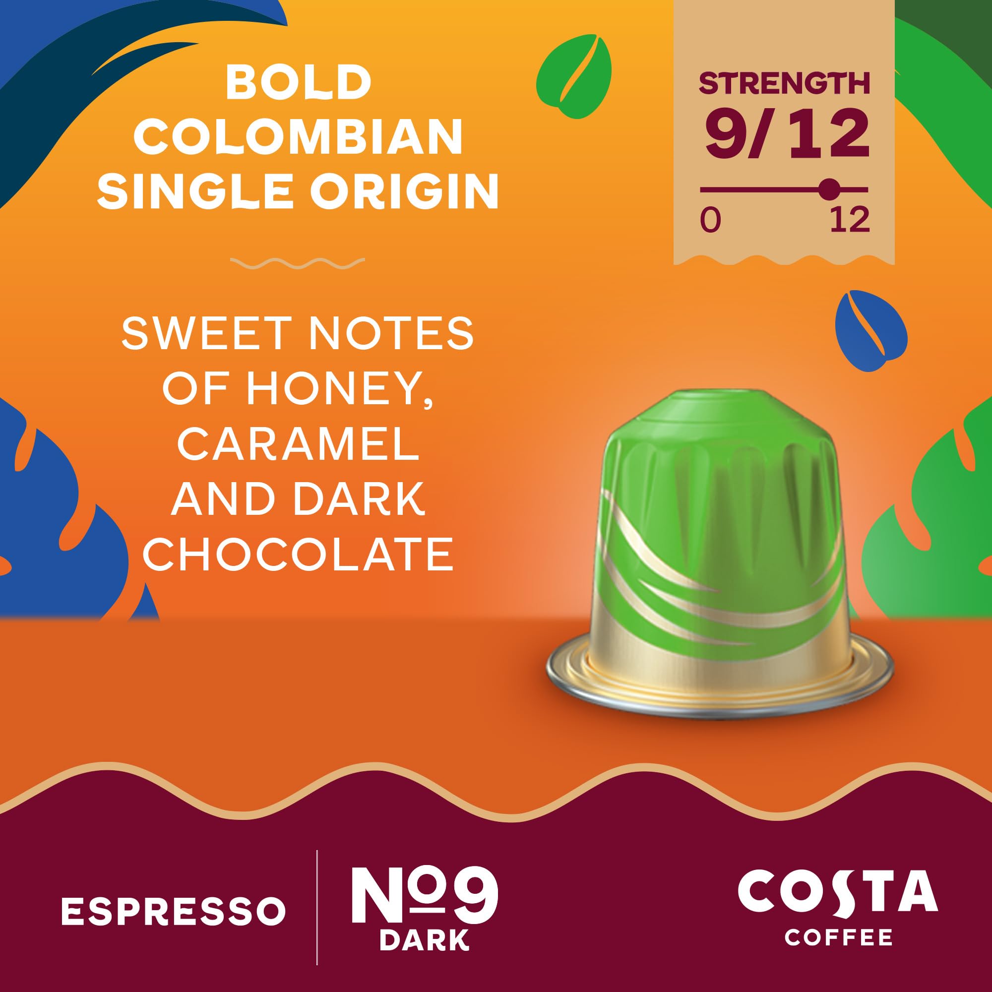 L'OR Costa Bold Colombian Single Origin Coffee Pods - Intense Roast | 10 Count Aluminium Capsules