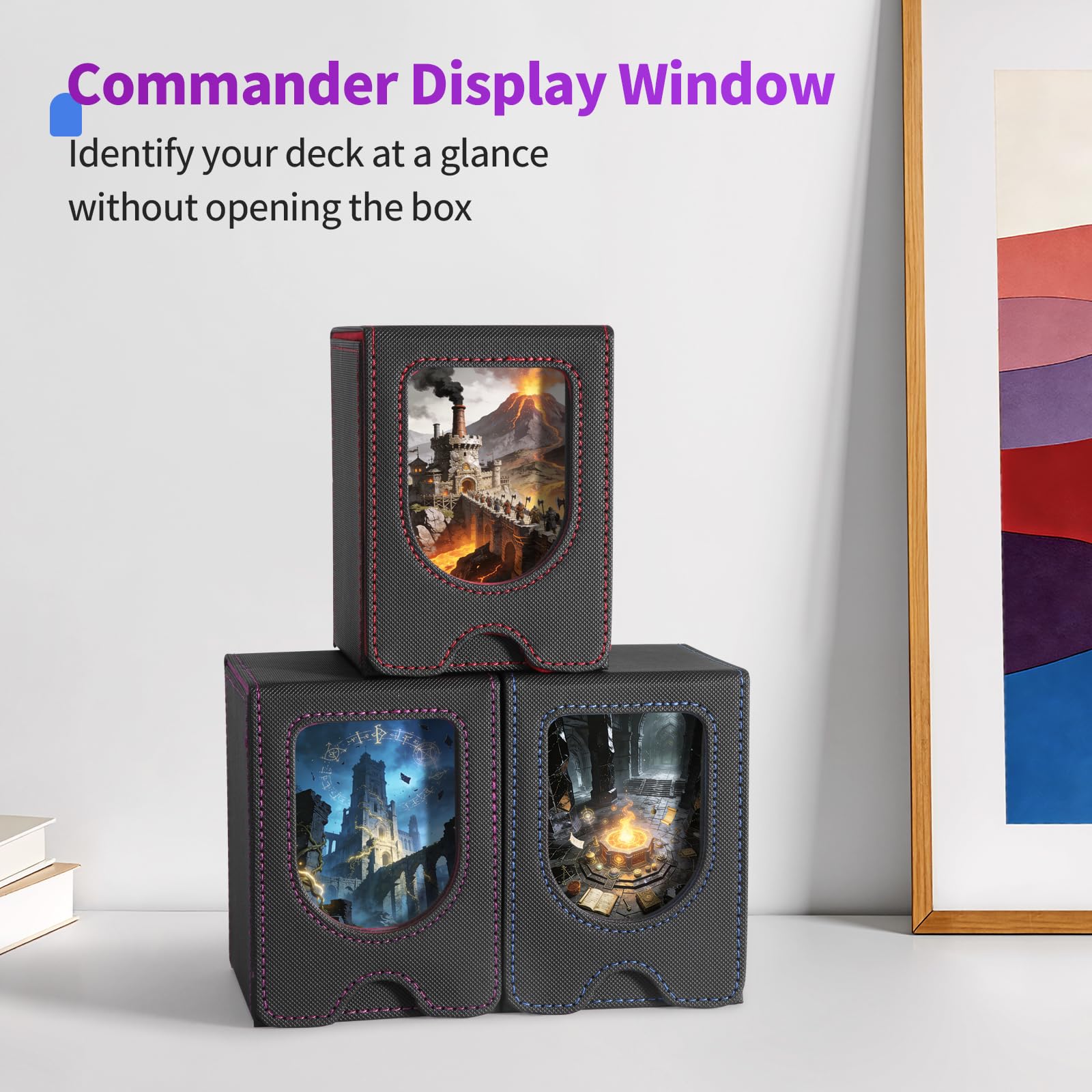 Euqvunn TCG Deck Box - Magnetic Closure, Display Window | Holds 100-220 Cards | Black & Purple 6
