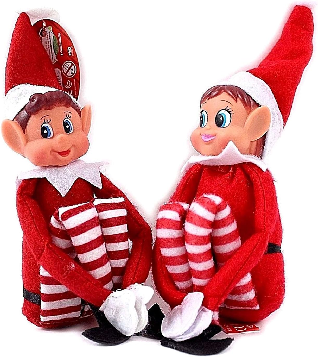 GLOW Elfie (Boy) and Elvie (Girl) Set - Naughty Christmas Elf Figures with Soft Body & Vinyl Face 1
