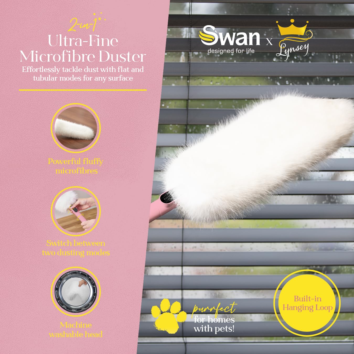 Swan 2-in-1 Ultra-Fine Microfibre Duster with Extendable Design | Machine Washable 2