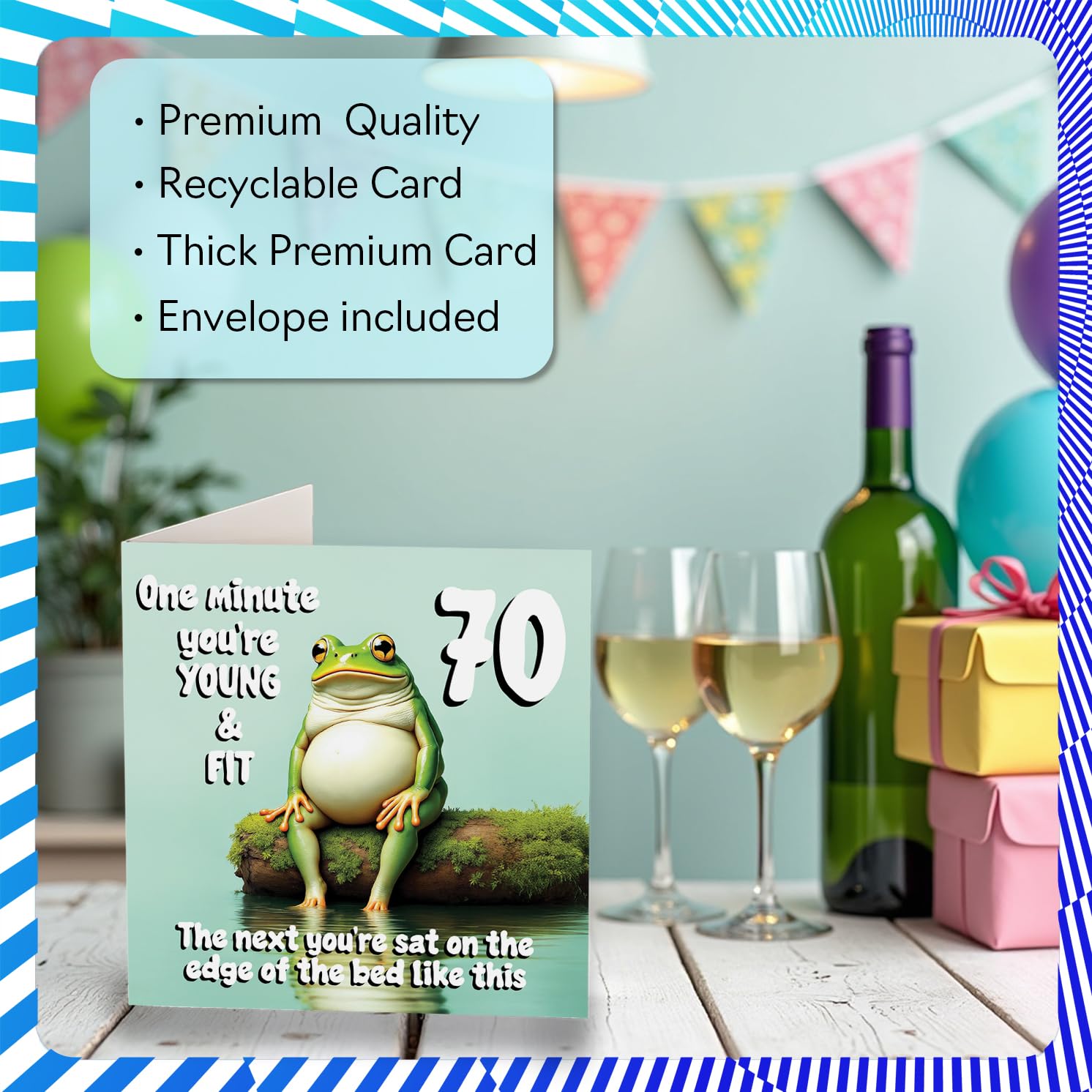 Stuff4 70th Birthday Card for Men & Women | Young and Fit Frog Design | 145mm Square Greeting Card 3