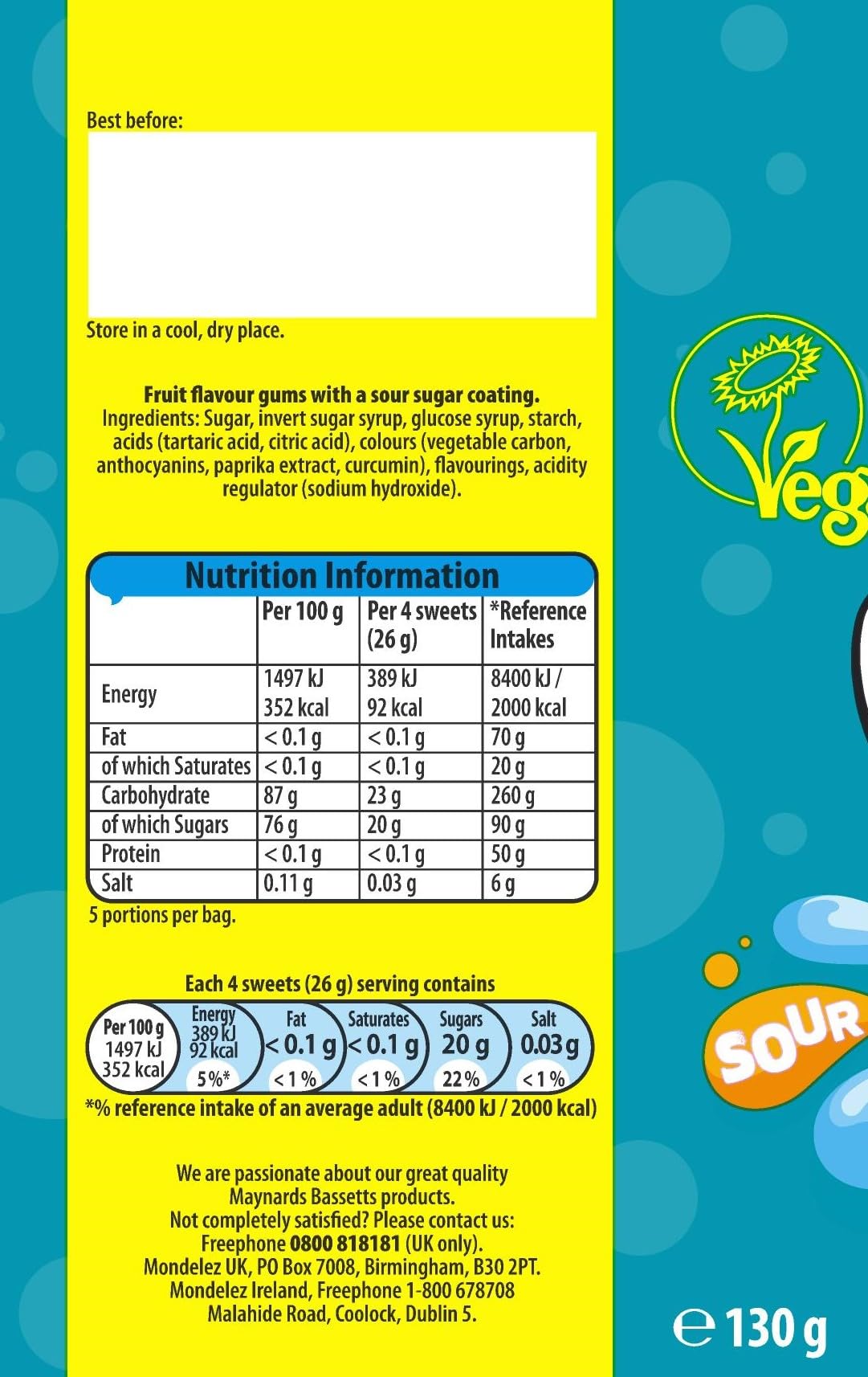 Maynards Bassetts Fizzy Fish Soft & Fizzy Fruity Jelly Sweets - 130g Bag 3