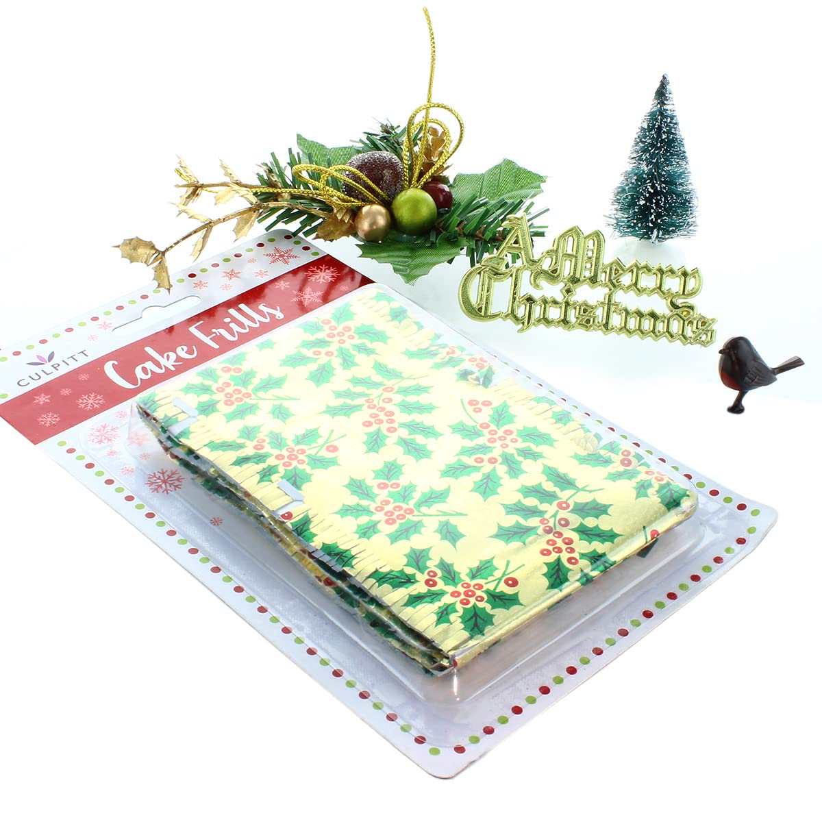 Culpitt Classic Gold Christmas Cake Decoration Kit - 5-Piece Reusable Cake Toppers Set 1