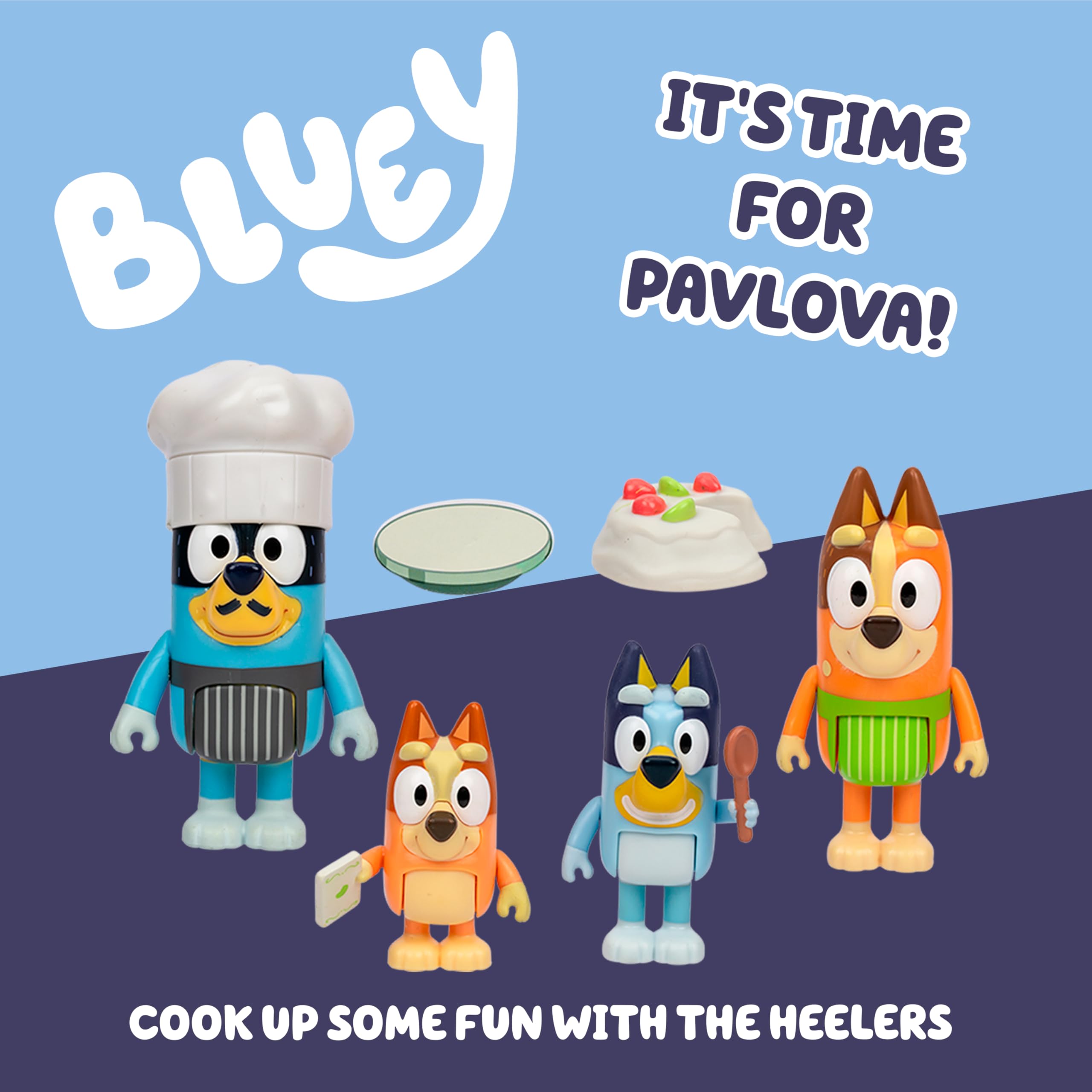 Bluey It's Time For Pavlova 4 Pack Figure Set - 2.5-3 Inches Tall | Articulated Limbs 2