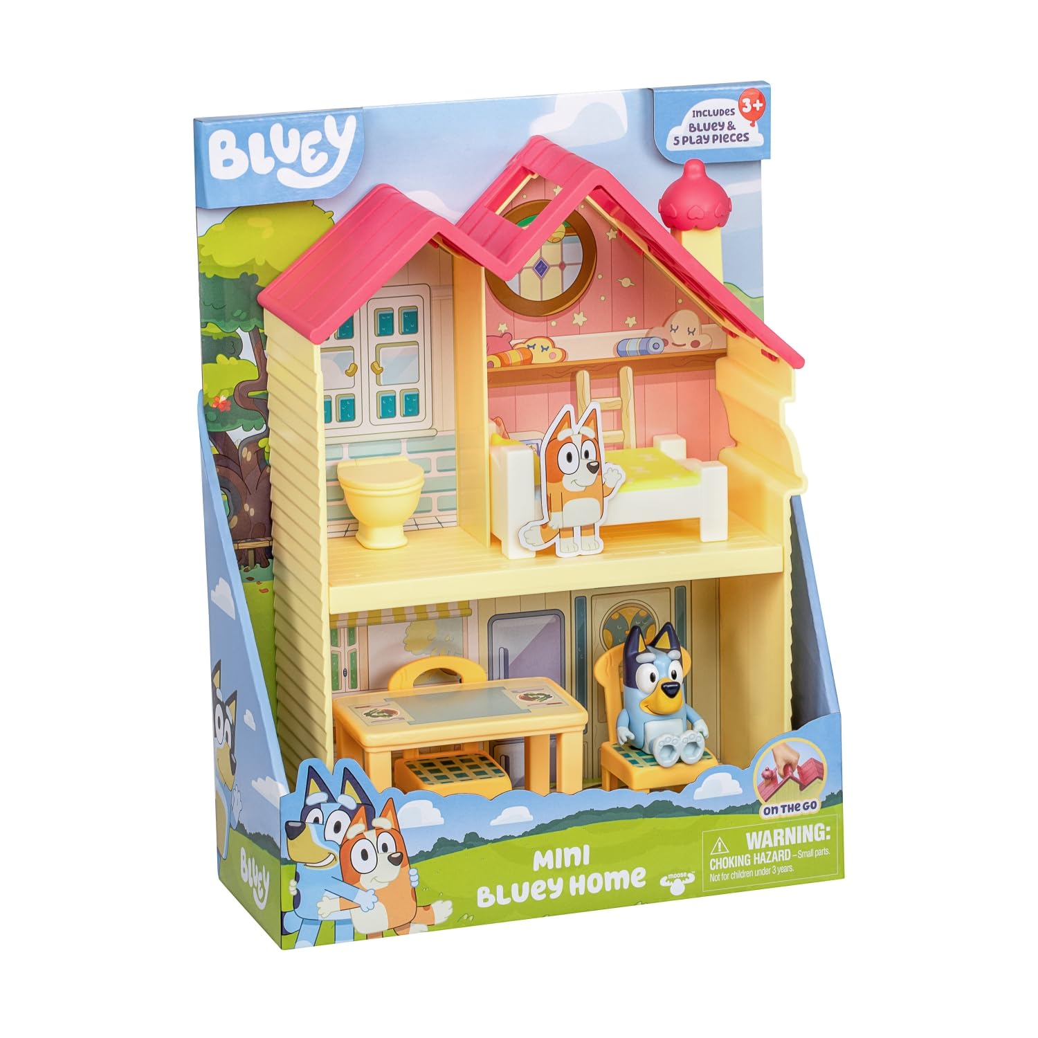 Bluey Mini Home Playset - Compact House with Carry Handle | Includes 2.5' Bluey Figure & 5 Accessories