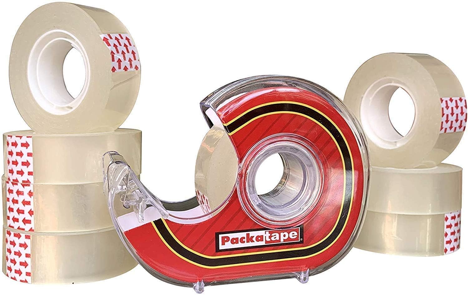 Packatape Cellotape - 9 Clear Transparent Rolls (18mm x 33m) with Dispenser 1