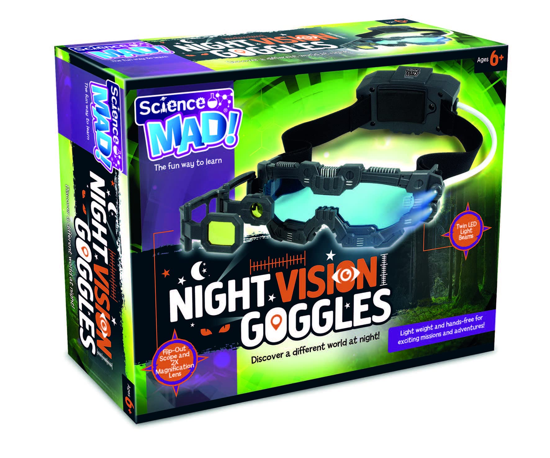 Science Mad! Night Vision Goggles for Kids - 2x Magnification & LED Lights - Black 1