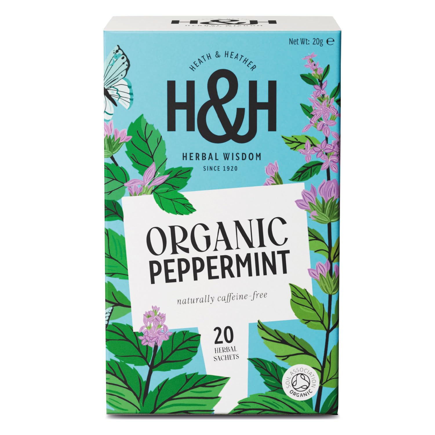 Heath & Heather Organic Peppermint Tea - 20 Count Teabags | Caffeine-Free Digestive Support