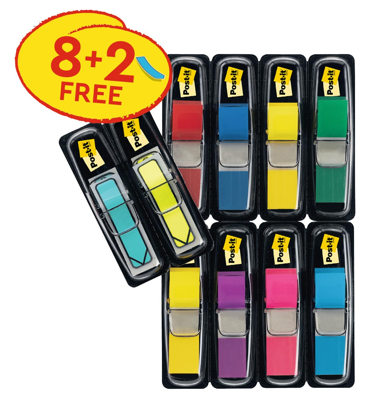 Post-it Index Small Flags Value Pack - 8 Pads + 2 Arrow Pads Free | 328 Flags/Pad | 11.9mm x 43.2mm
