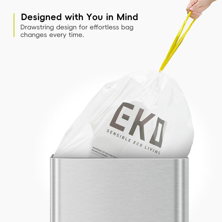 EKO Extra Strong Drawstring Bin Liners for 40-60L Kitchen Bins - 12 Pack White Trash Bags