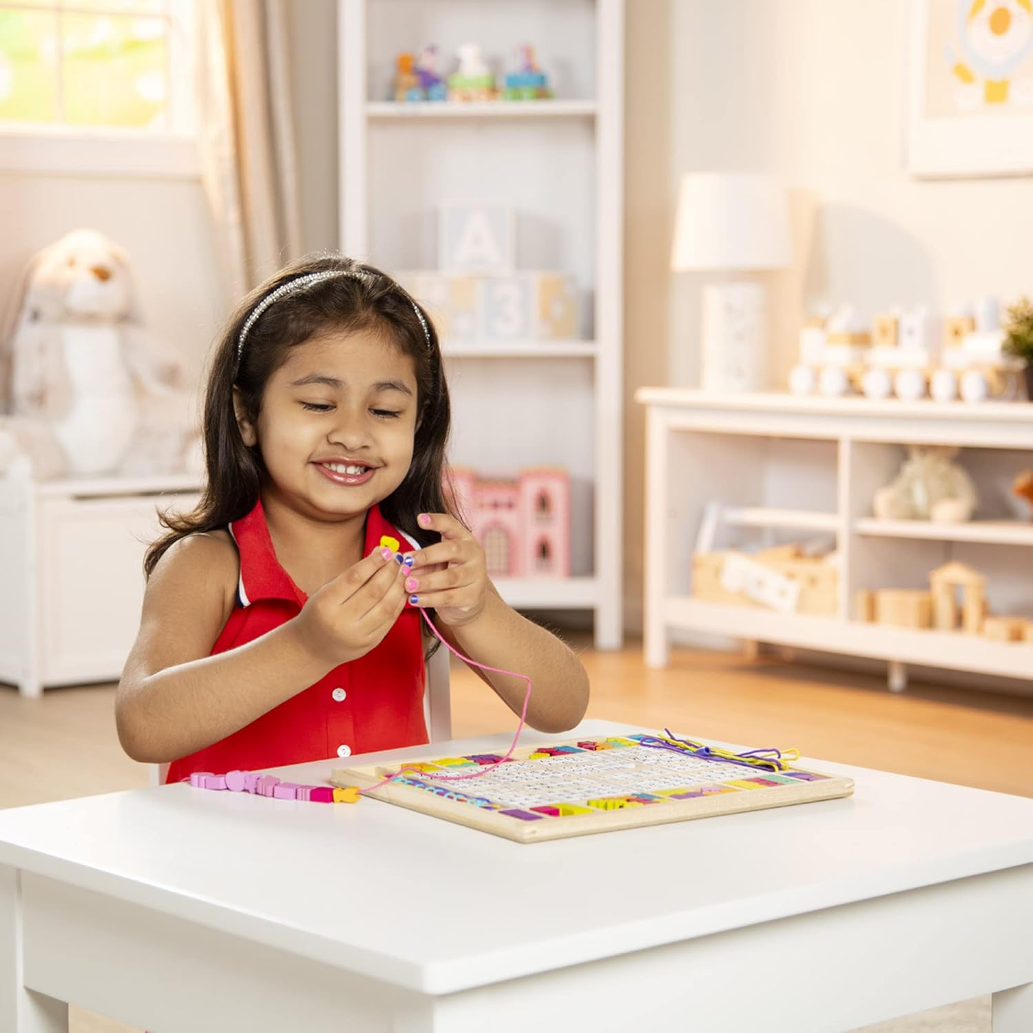 Melissa & Doug Wooden Stringing Beads - Arts & Crafts Kit for Kids 4+ 7