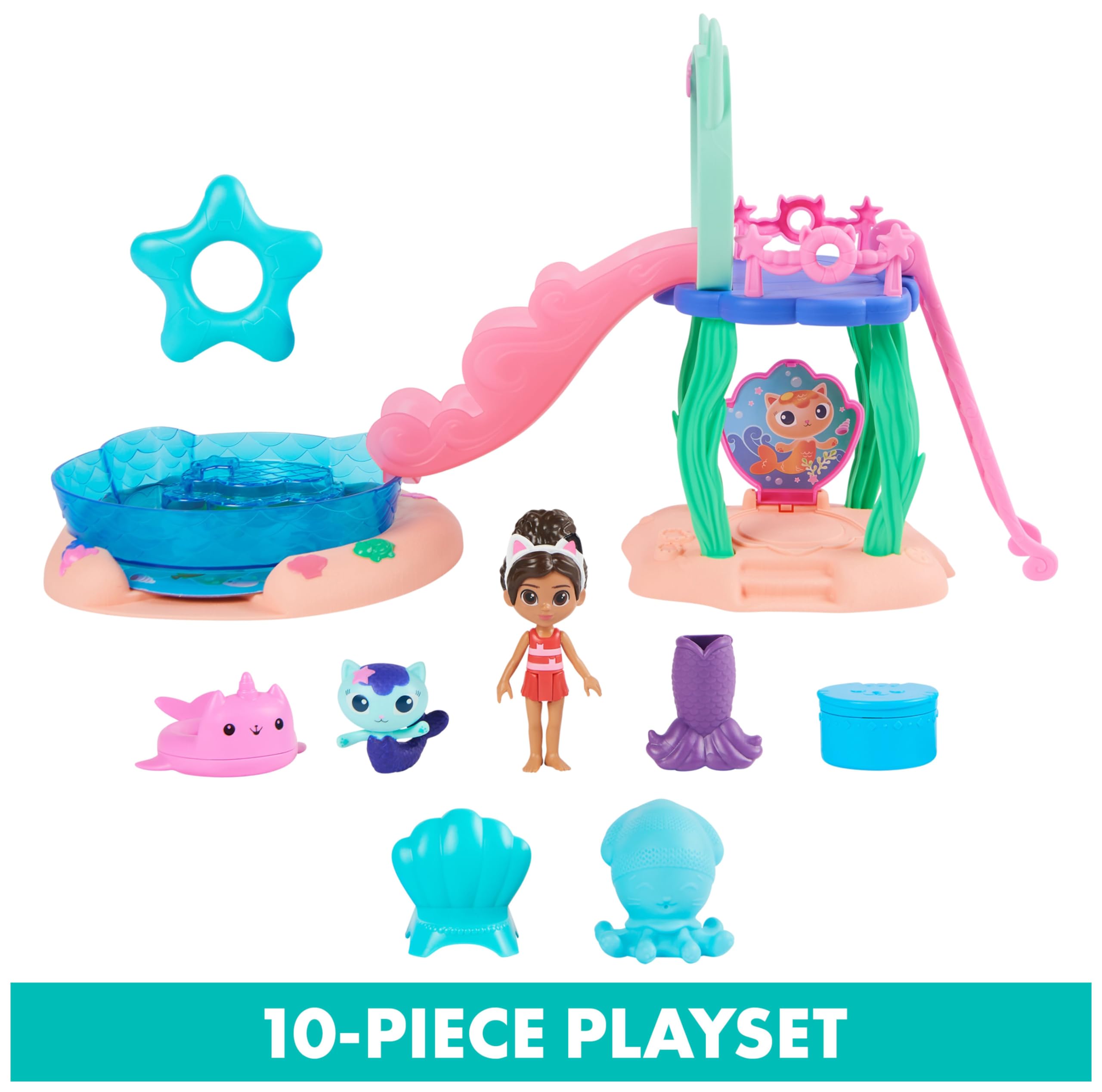 Gabby’s Dollhouse, Purr-ific Pool Playset with Gabby and MerCat Figures, Colour-Changing Mermaid Tails and Pool Accessories Kids’ Toys for Ages 3 and Up 4