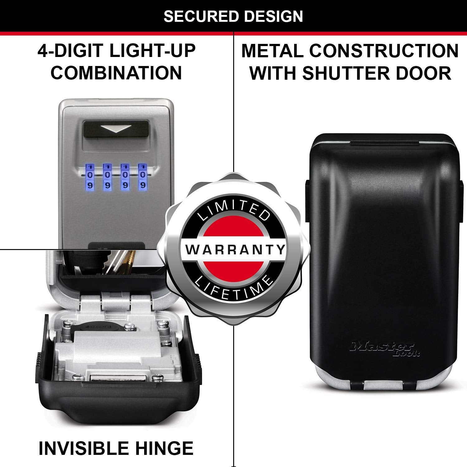 Master Lock Light Up Dial Key Safe - Resettable 4-Digit Combination | Wall Mount | Outdoor Use 5