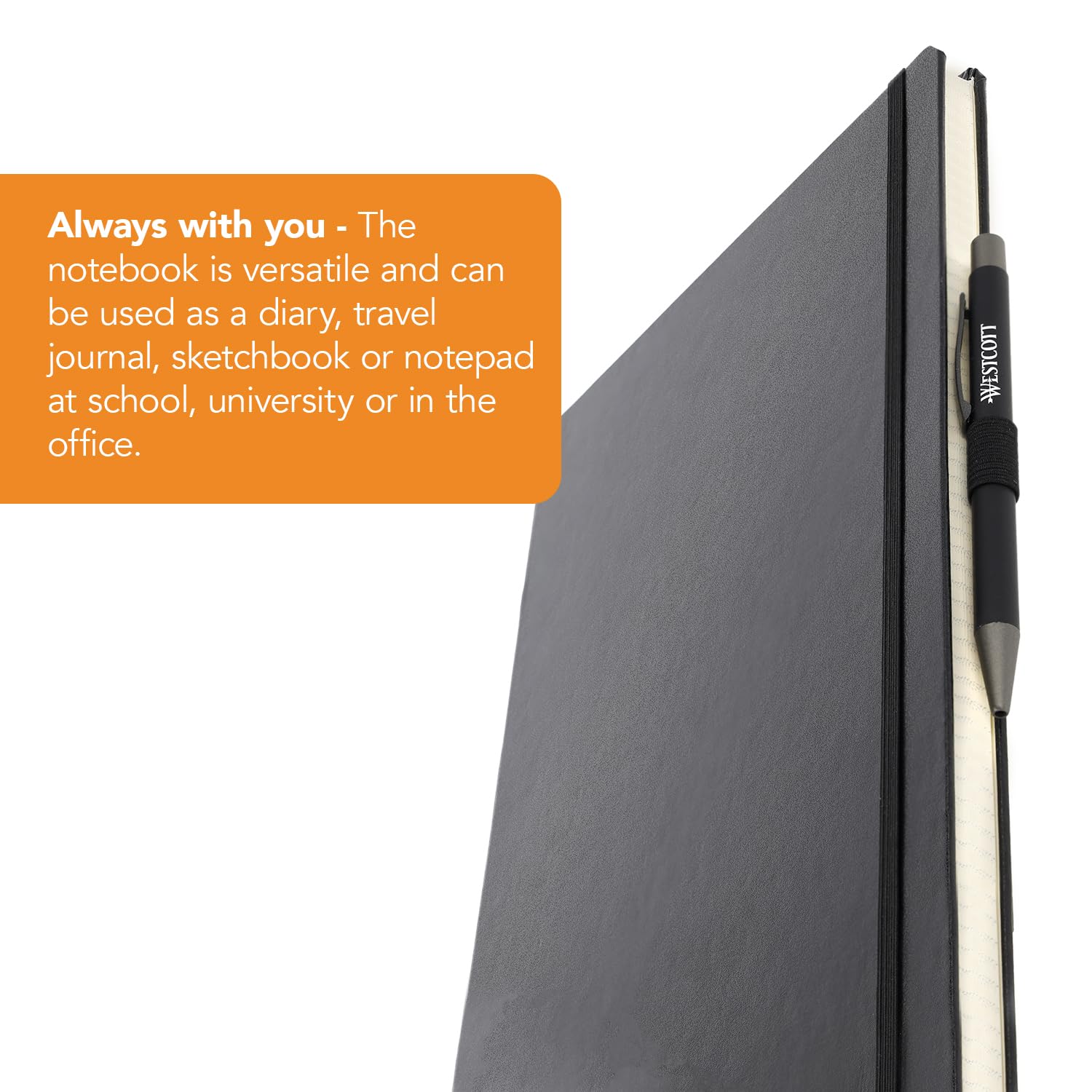 Westcott Notebook - A4 Squared, 192 Pages, Black Hardcover | 80 g/m² FSC Paper 4