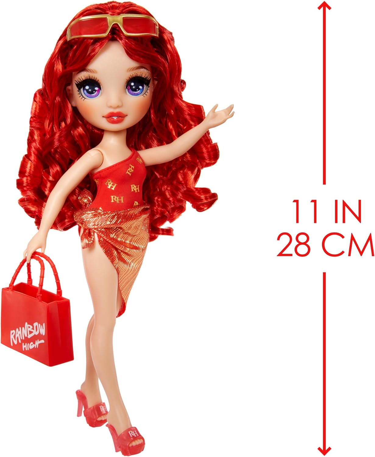 Rainbow High Swim & Style Ruby Doll - 28 cm Fashion Doll with Shimmery Wrap, Red Swimsuit & Accessories 3