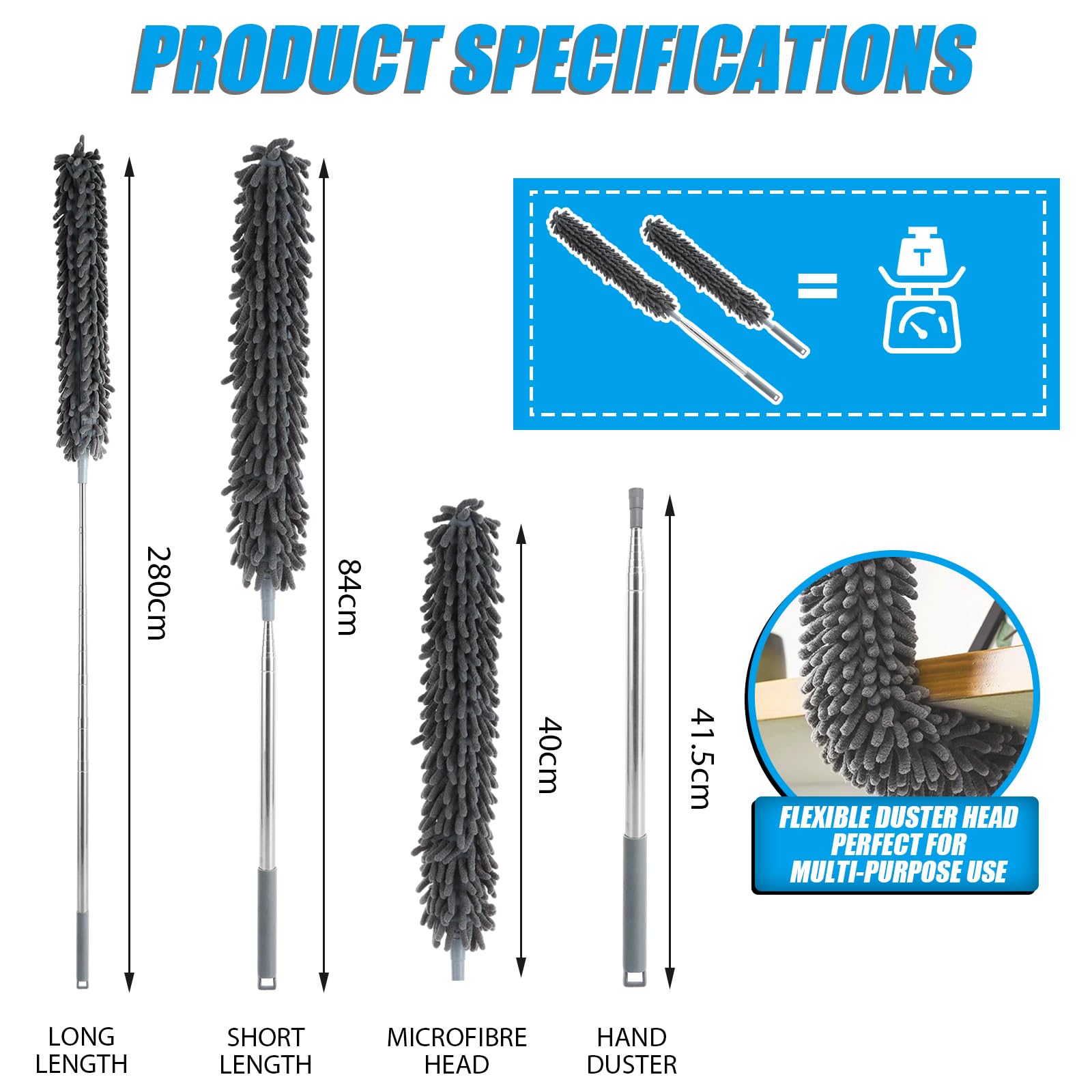 ASelected Extendable Feather Duster - 2.8m Reach | Microfiber Head | Stainless Steel Pole 2
