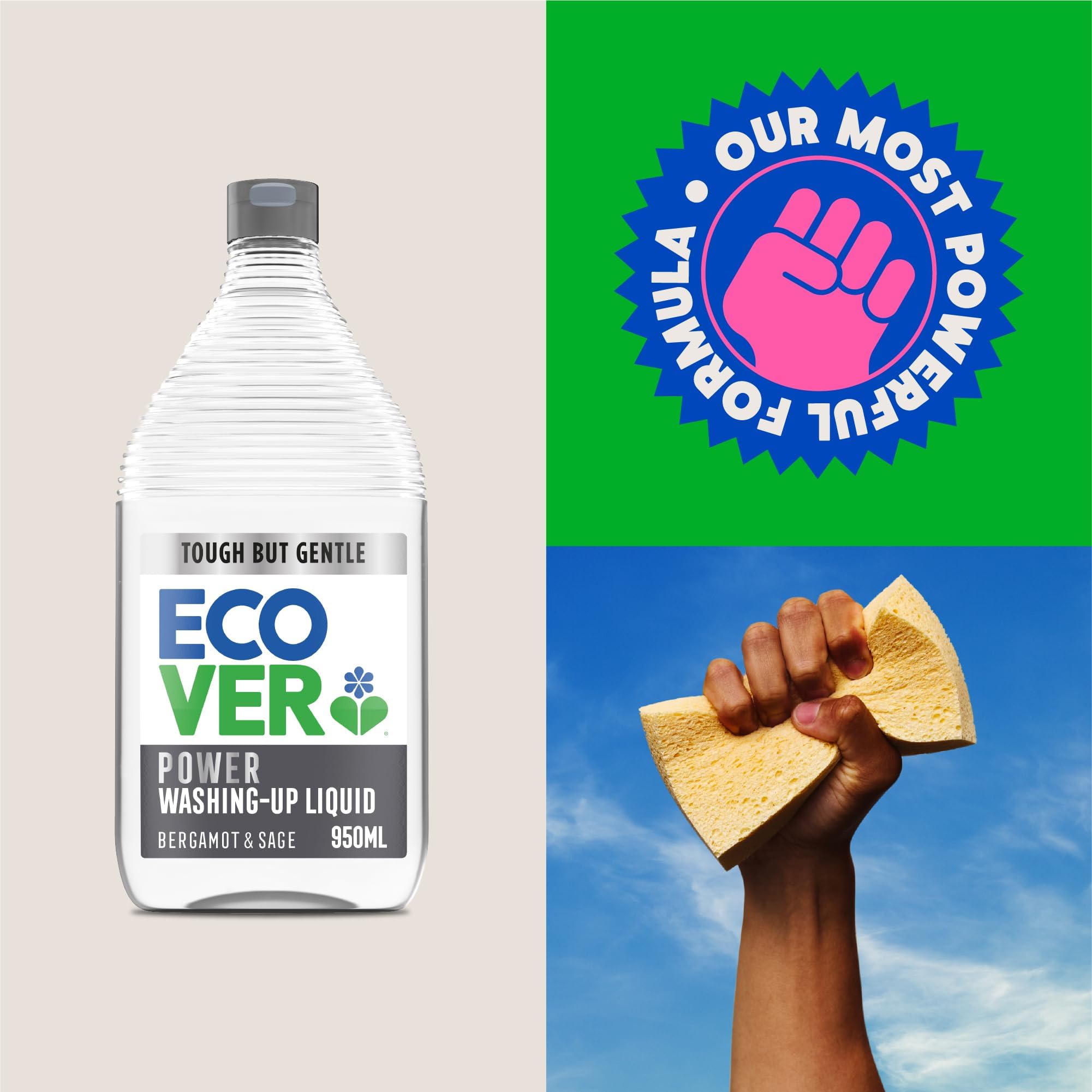 Ecover Power Washing Up Liquid - Bergamot & Sage Scent | Concentrated 950ml 4