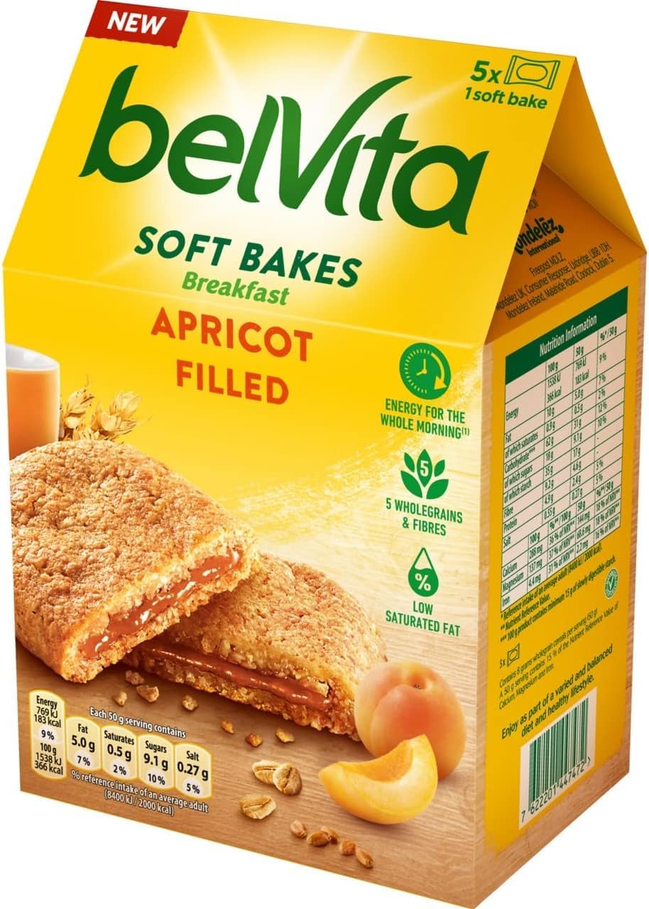 Belvita Soft Bakes Breakfast Biscuits Filled with Apricot - Chewy Soft Bars with Calcium, Magnesium & Fibre