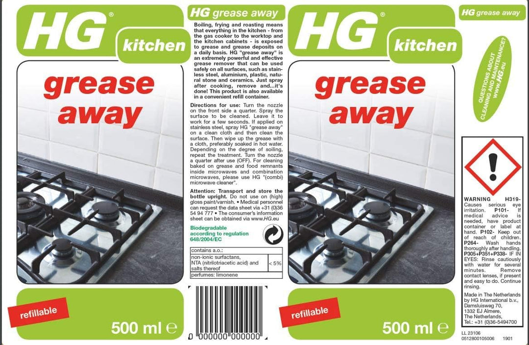 HG Grease Away - Kitchen Degreaser Spray for Fats & Oils, 500ml