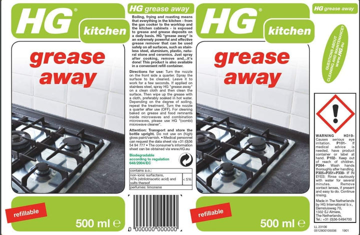 HG Grease Away - Kitchen Degreaser Spray for Fats & Oils, 500ml