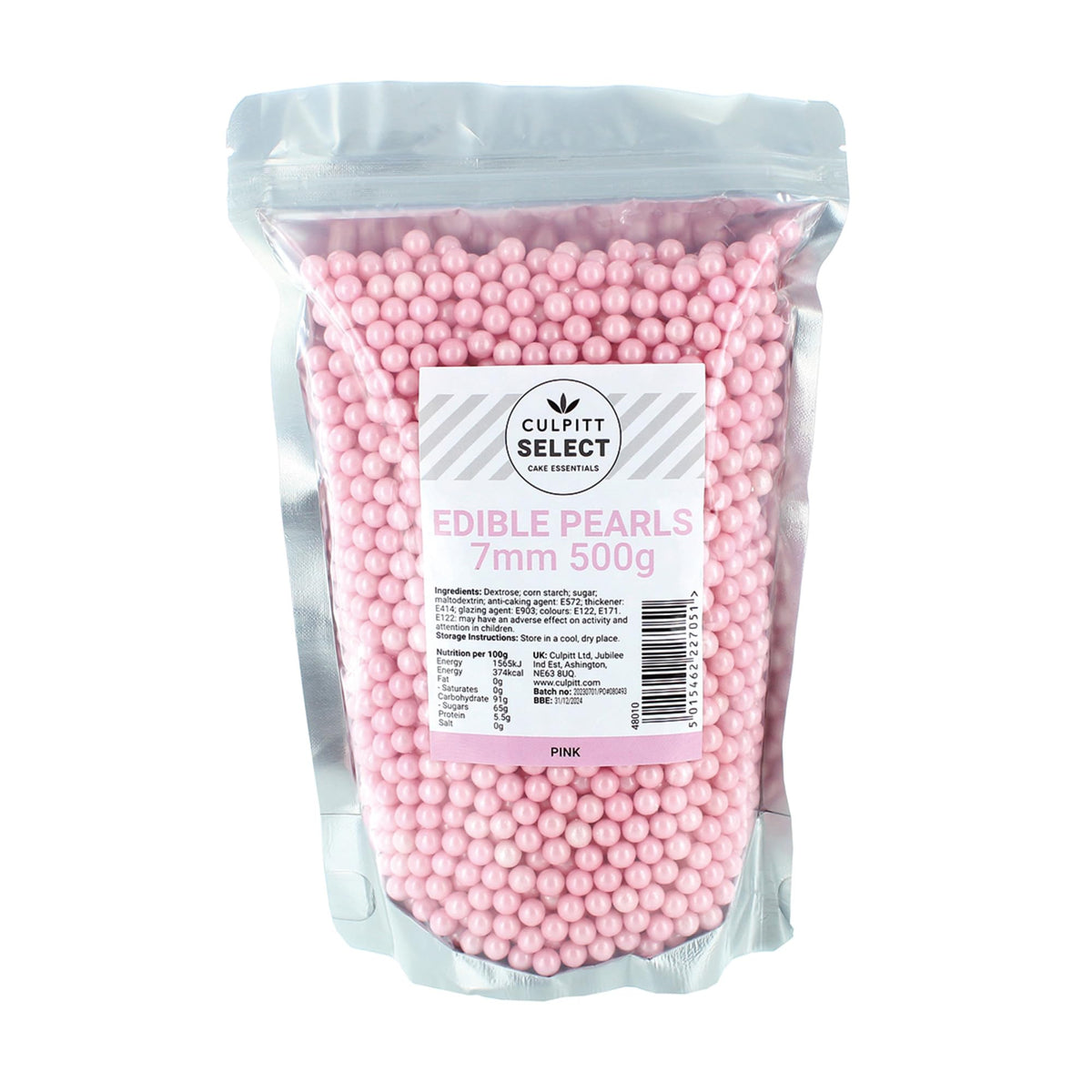 Culpitt Pink Sugar Pearls - Edible Cake Decorations - 7mm - 500g