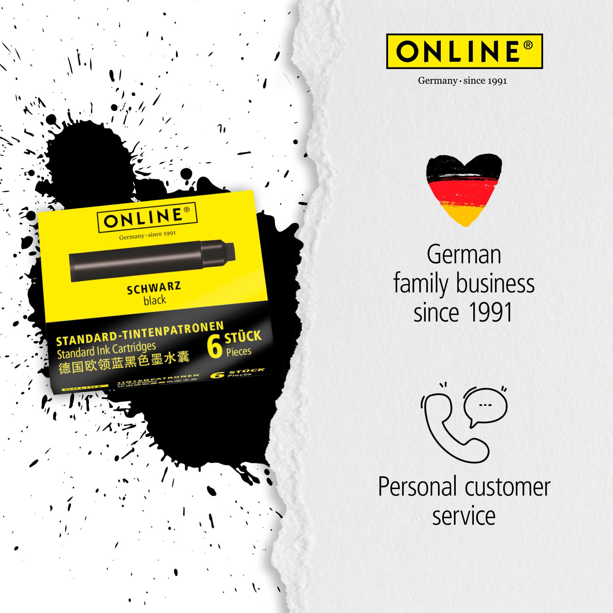 Online Standard Fountain Pen Ink Cartridges - Universal Fit, Black Ink | 6 Pack 6