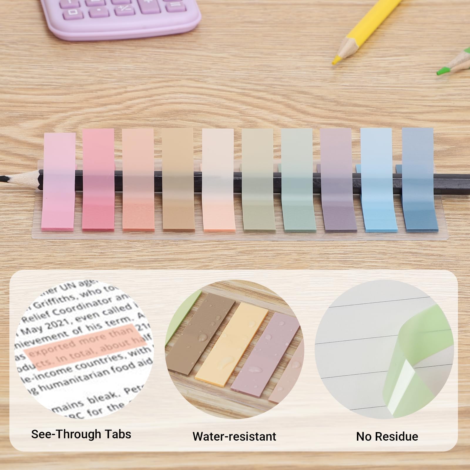 Euvqunn 1400 Pcs Sticky Tabs - 70 Colors Translucent Index Tabs | 1.73 x 0.43 in 2