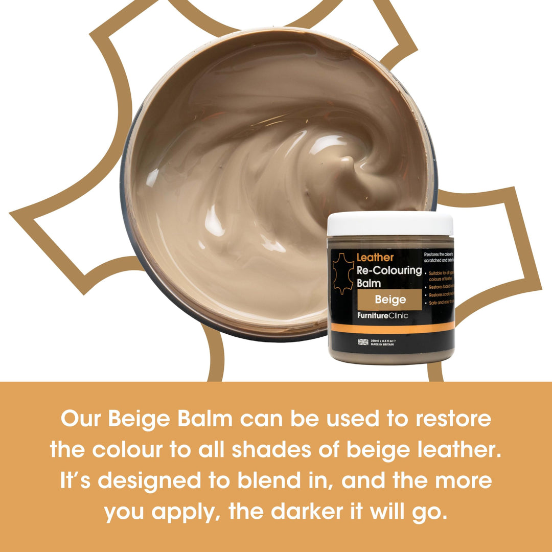 Furniture Clinic Leather Recolouring Balm - Beige Shade for Faded & Scratched Sofas, Car Seats, Shoes, Clothing