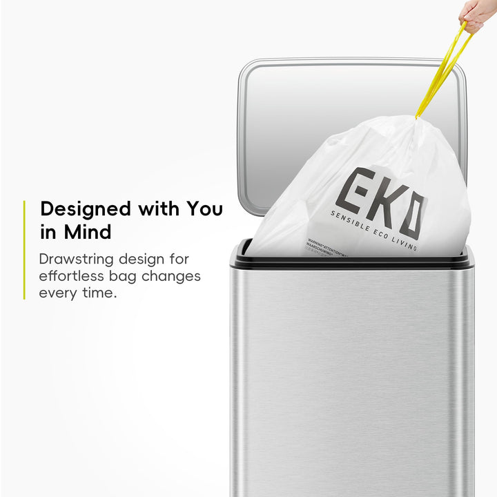 EKO Extra Strong Drawstring Bin Liners for 25-35L Kitchen Bins - 12 Bags, White