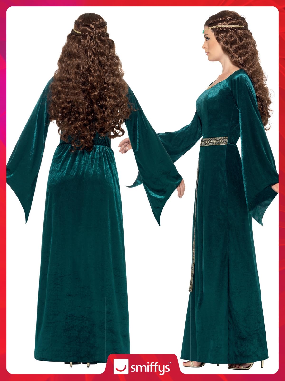 Smiffys Medieval Maid Costume - Green Dress & Headband for Adult Women 6
