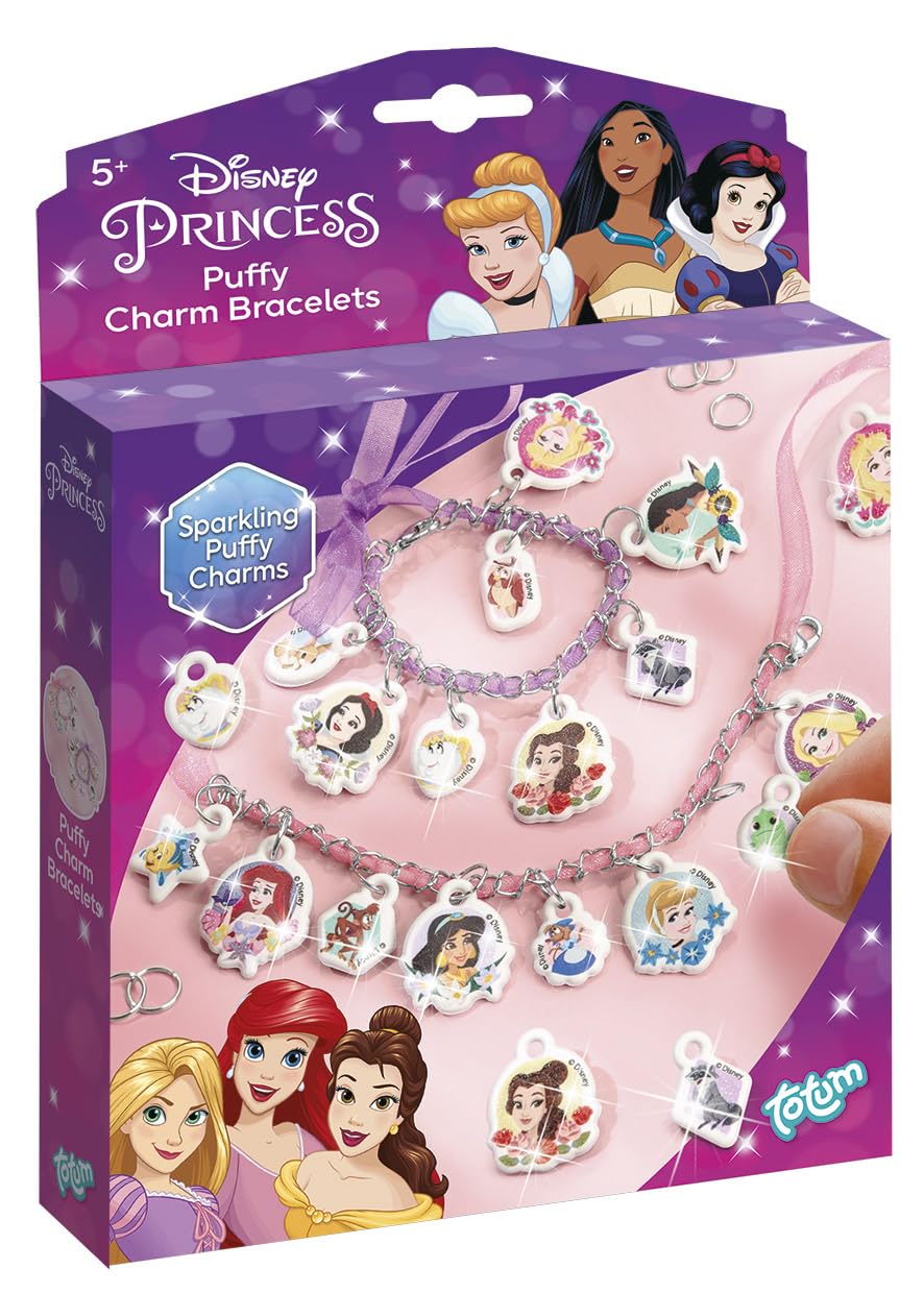 Totum Disney Princess Jewellery Craft Set - Make 2 Bracelets with Puffy Charms | Ages 4+