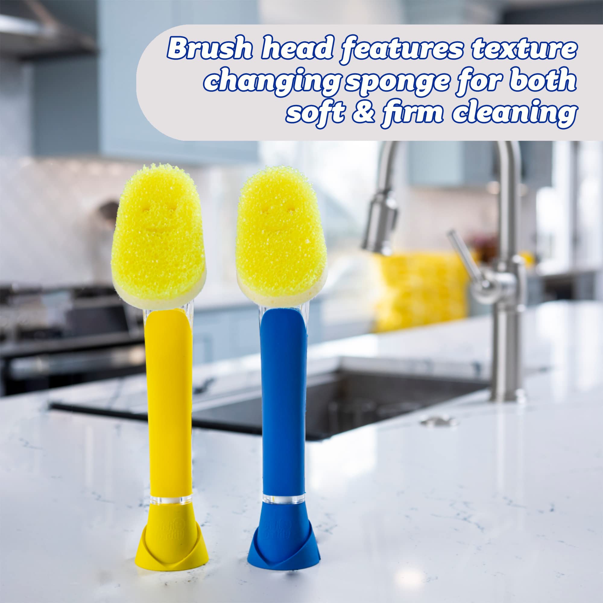 Scrub Daddy Dish Wand Scrubbing Brush with Handle - Soap Dispensing Dish Brush with Texture-Changing Sponge & Detachable Head, Yellow 4