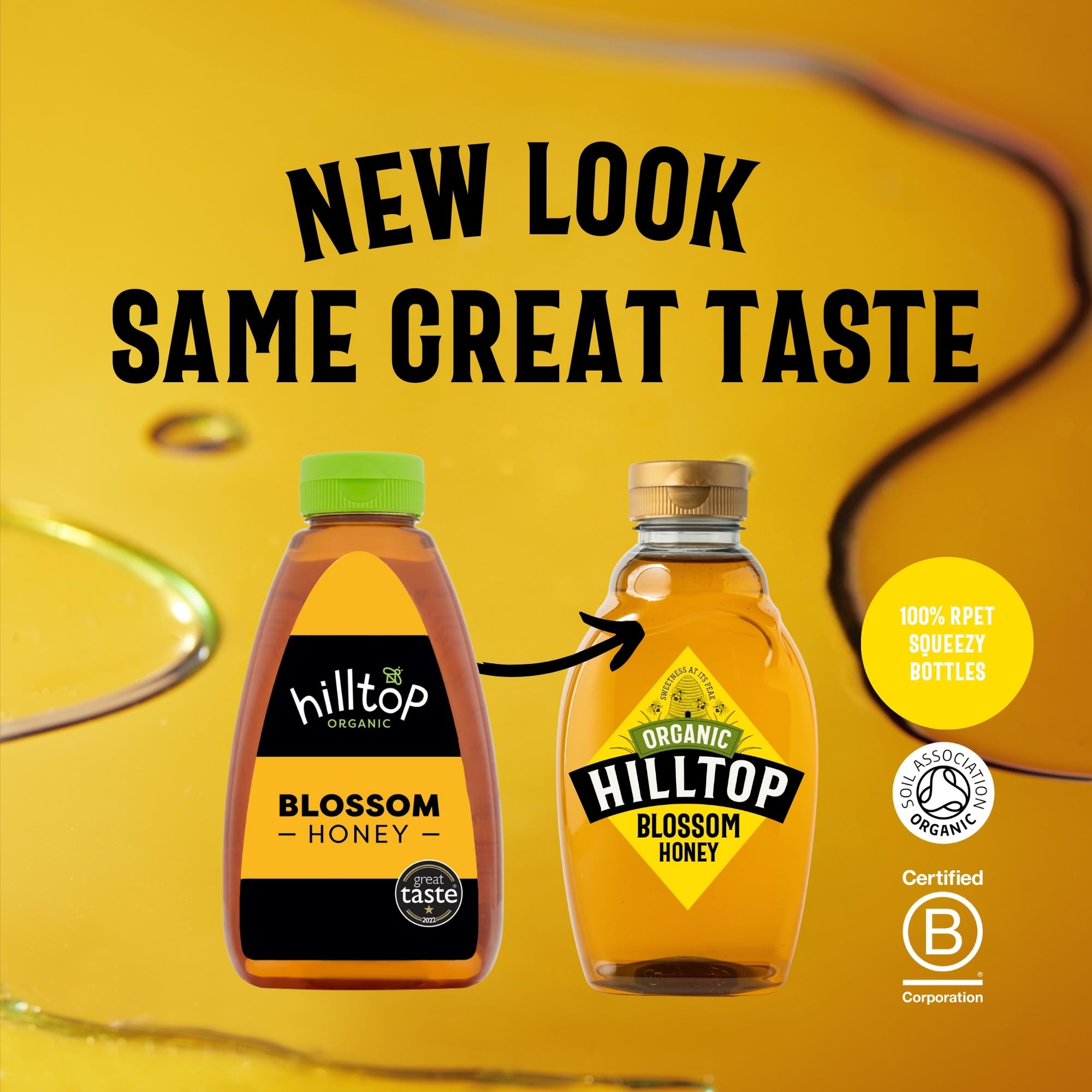 Hilltop Honey - Organic Blossom Honey - Squeezy Bottle - 720g 12