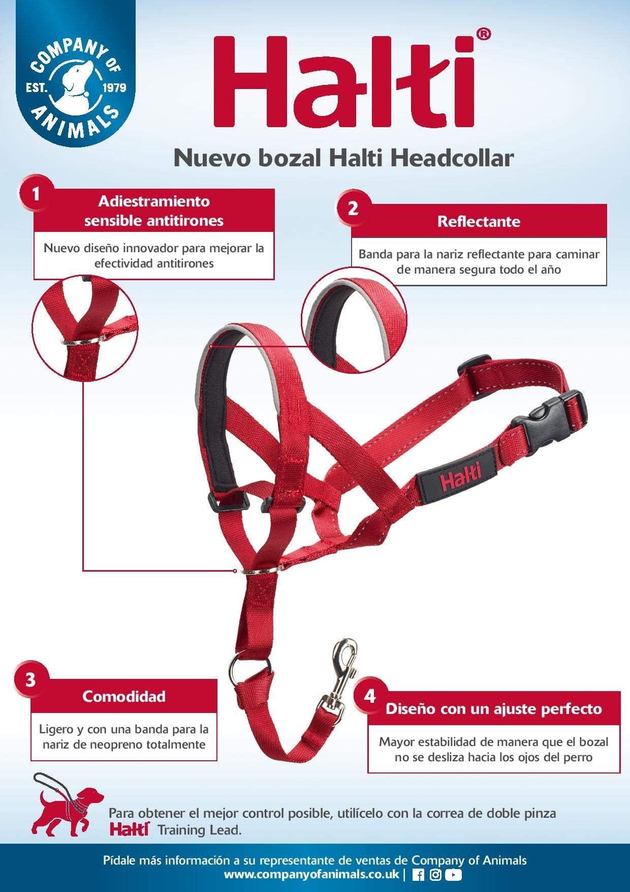 Halti Headcollar - Stops Pulling for Medium Dogs | Size 3 Red | Reflective Nylon 7