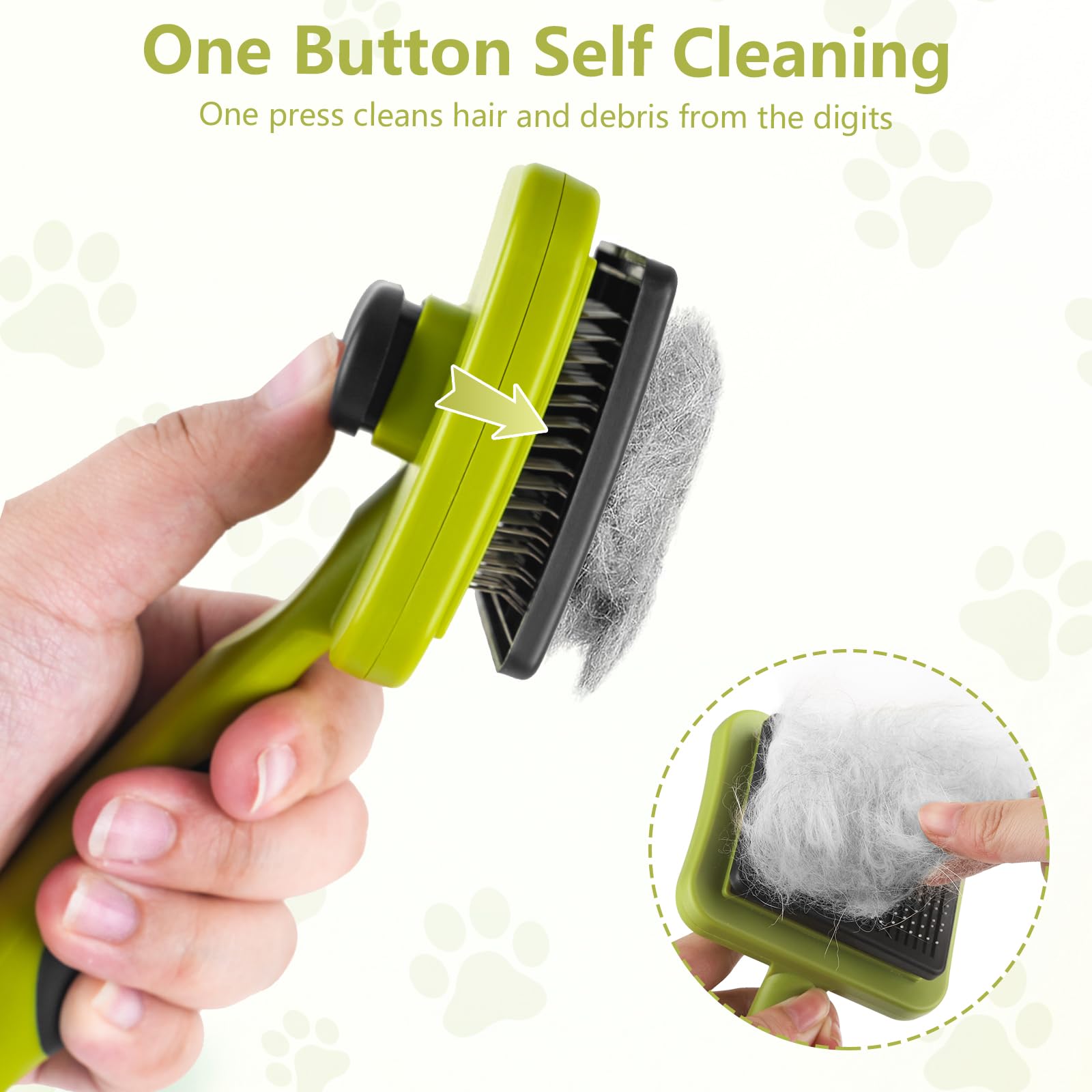 MOXYOY Self Cleaning Pet Hair Comb - Undercoat Removal | Stainless Steel Pins | Green