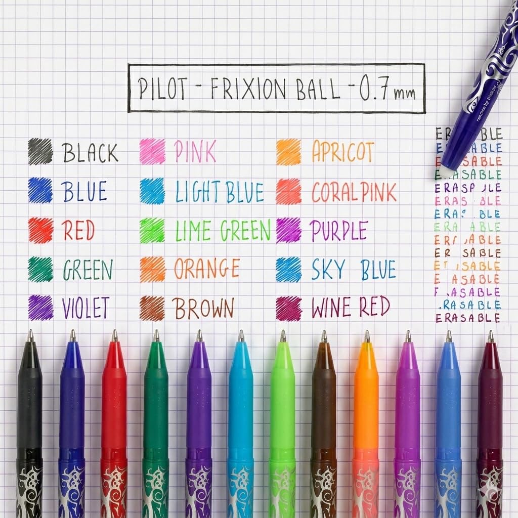 PILOT FriXion Ball 07 Erasable Gel Ink Rollerball Pen - 0.7mm Tip, Blue Ink, Refillable 4