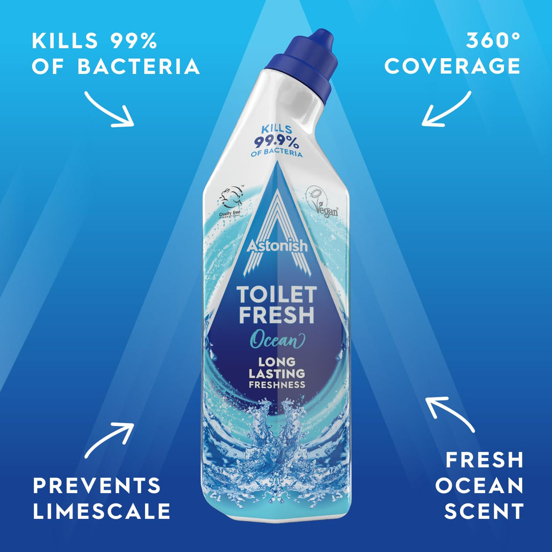 Astonish Ocean Toilet Fresh Gel, 750ml - Antibacterial Toilet Cleaner with Limescale Prevention