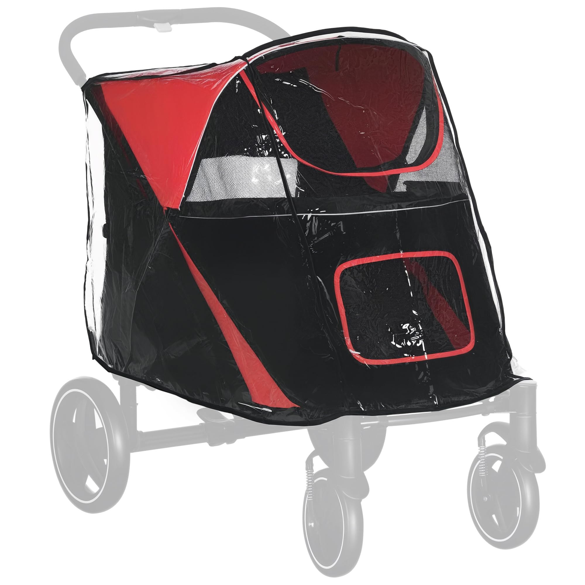 PawHut Dog Stroller Rain Cover - Transparent Plastic | Foldable | Rear Entry 1
