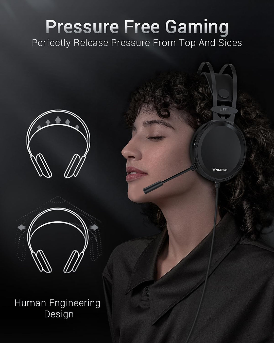 NUBWO N7 Gaming Headset - 50mm Drivers, Noise-Isolating Mic, Wired for PS4, Xbox One, PC, PS5, Nintendo Switch