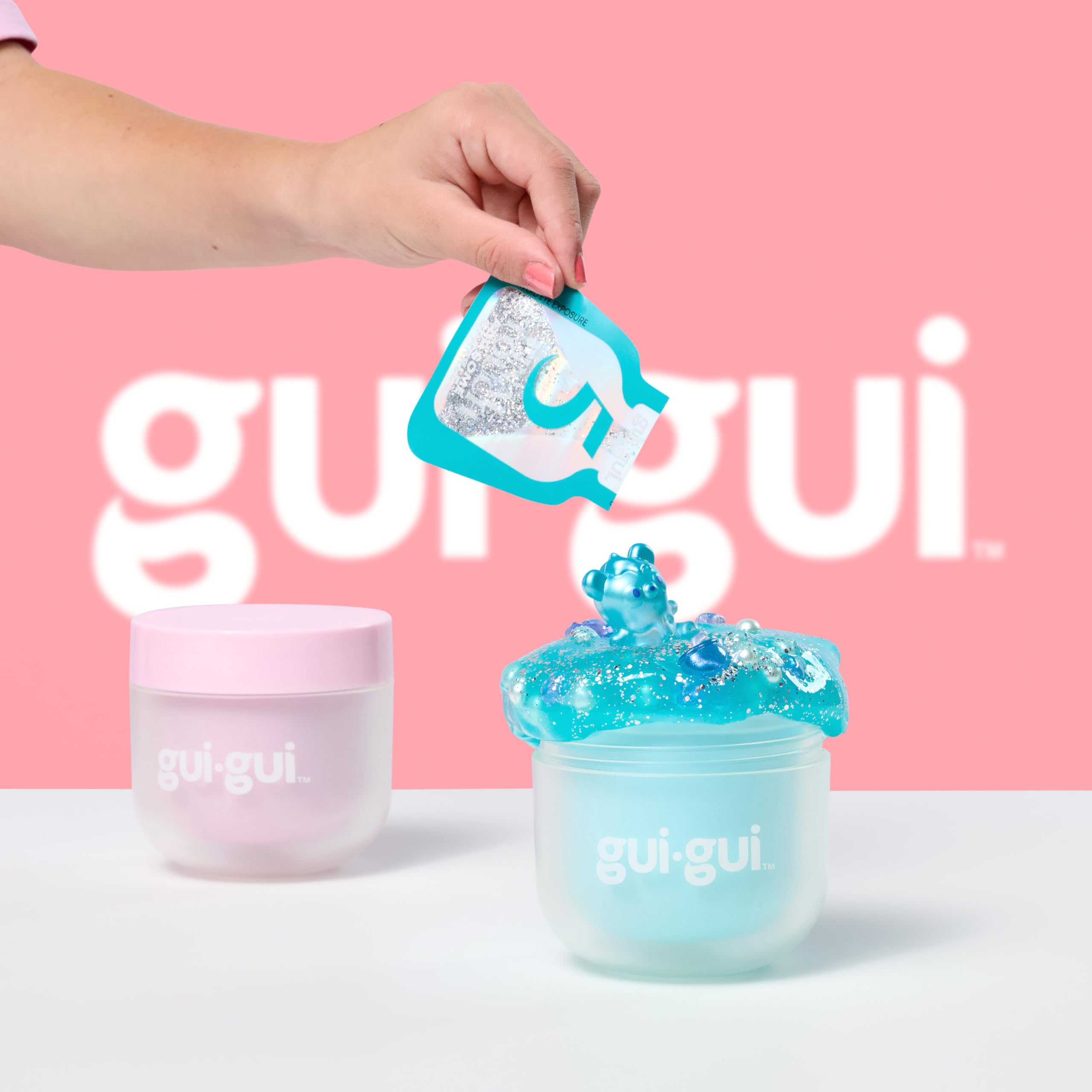 Gui Gui Shimmer Deluxe Duo Pack - 2 Iridescent Slimes with Pearl Beads & Glow-Up Sachets 6