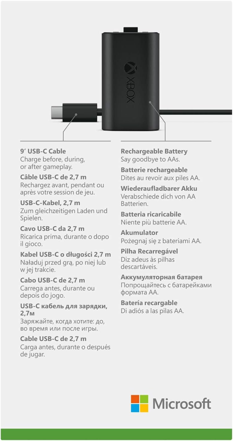 Xbox Play and Charge Kit - Rechargeable Battery + USB-C Cable for Xbox Controllers