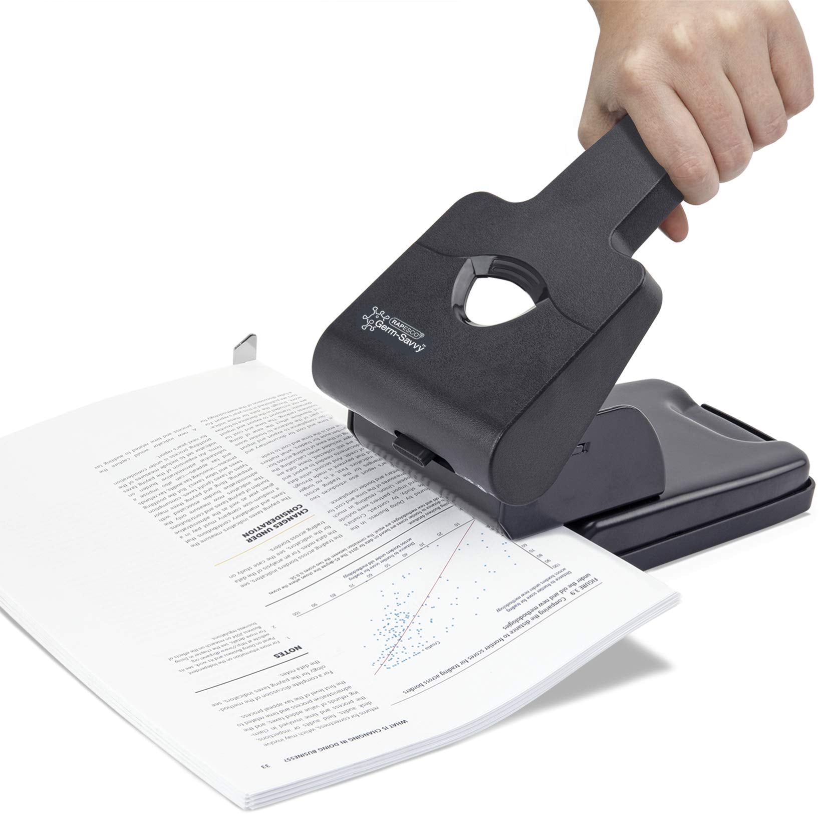Rapesco 1631 Germ-Savvy Antibacterial HD865-P Heavy Duty 2-Hole Punch | 50+ Sheets | Black 2