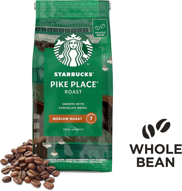 STARBUCKS Pike Place Roast - Medium Roast Whole Bean Coffee 200g (Pack of 6)