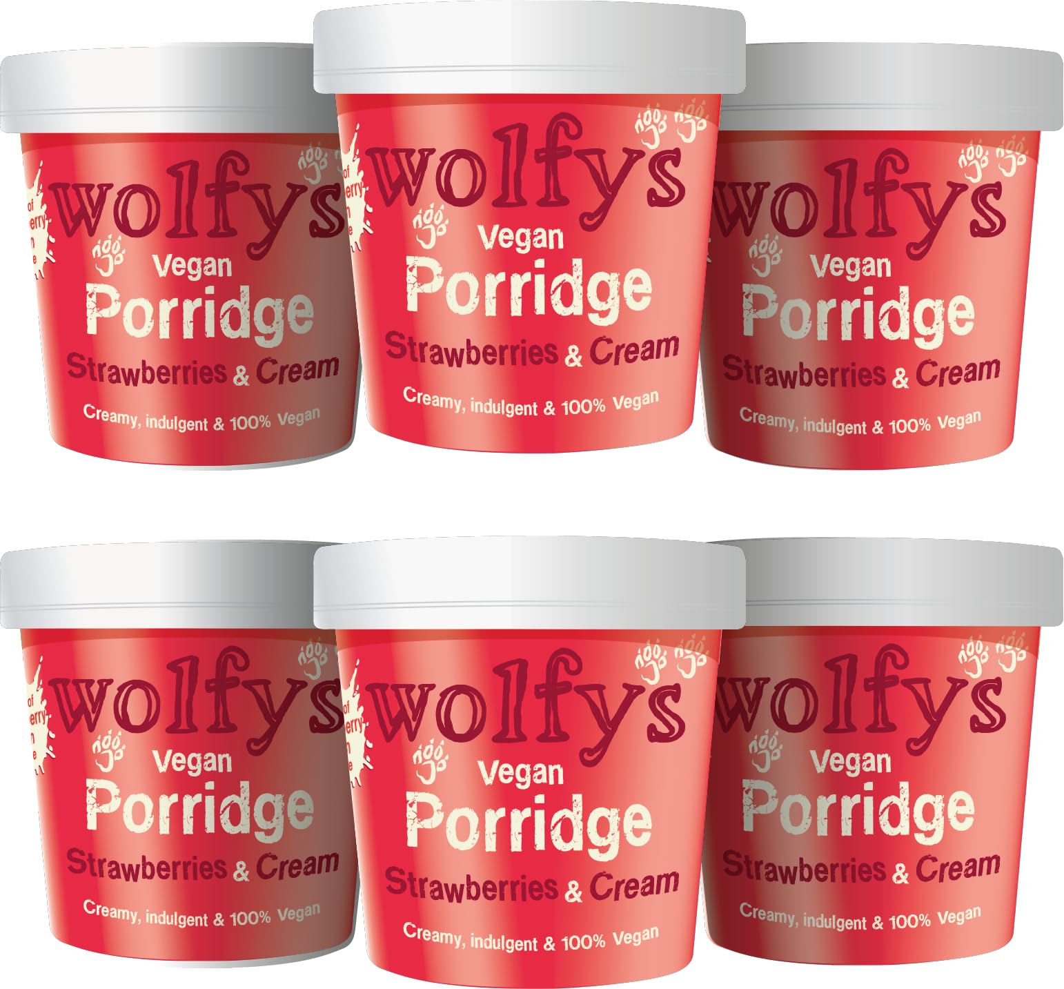 Wolfy's Vegan Strawberries & Cream Porridge - 84g Pot, Source of Fibre | Pack of 6 1