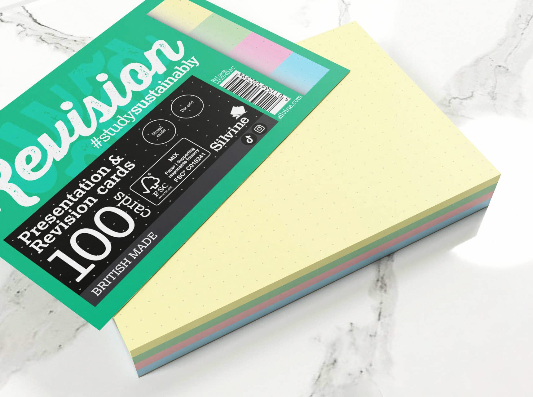 Silvine Luxpad Revision A6 Flash Cards - 5mm Dot Grid | 100 Cards | Assorted Colours