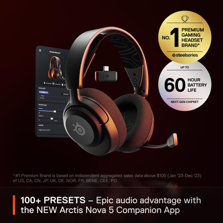 SteelSeries Arctis Nova 5 Wireless - Gaming Headset for PC, PS5, PS4, Switch, Xbox - 60H Battery, 2.4GHz & Bluetooth, ClearCast Mic