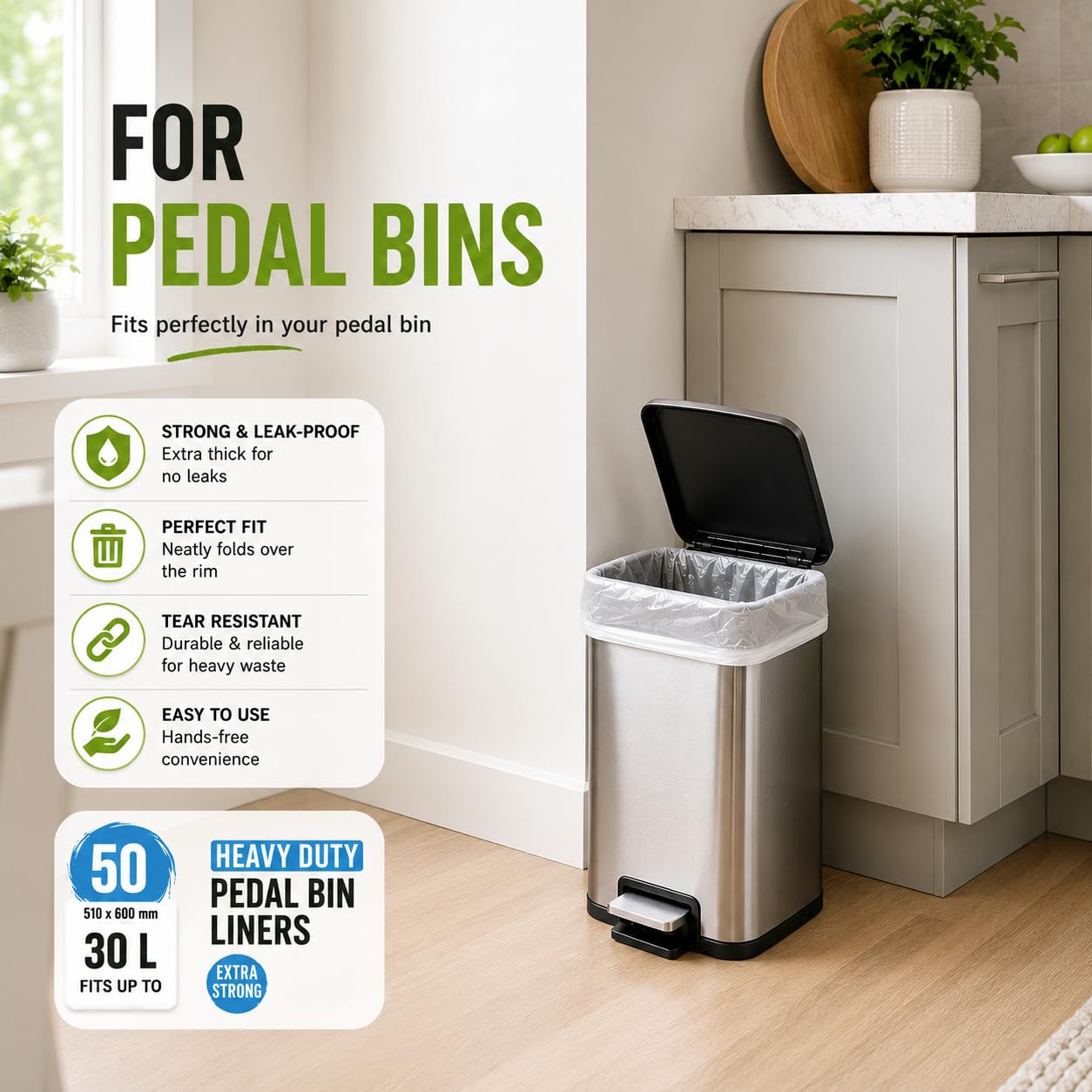 EcoBag Heavy Duty Bin Liners - 30L Capacity | 50 Pack | Recyclable Plastic 2