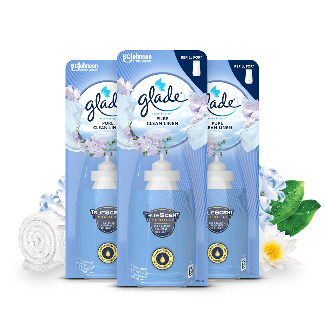 Glade - Sense & Spray Air Freshener Refill, Motion Activated Automatic Room Spray, Clean Linen, 3 Refills (3 x 18ml)